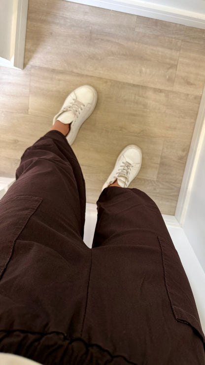 BROWN CROPPED POCKET TROUSERS