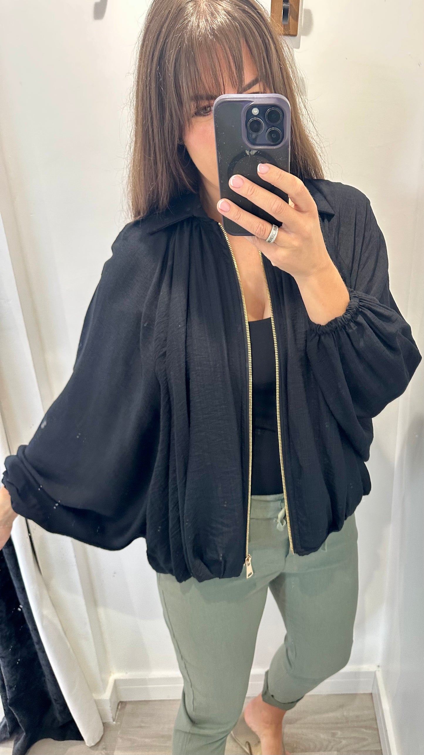 BLACK BALLOON SLEEVE JACKET