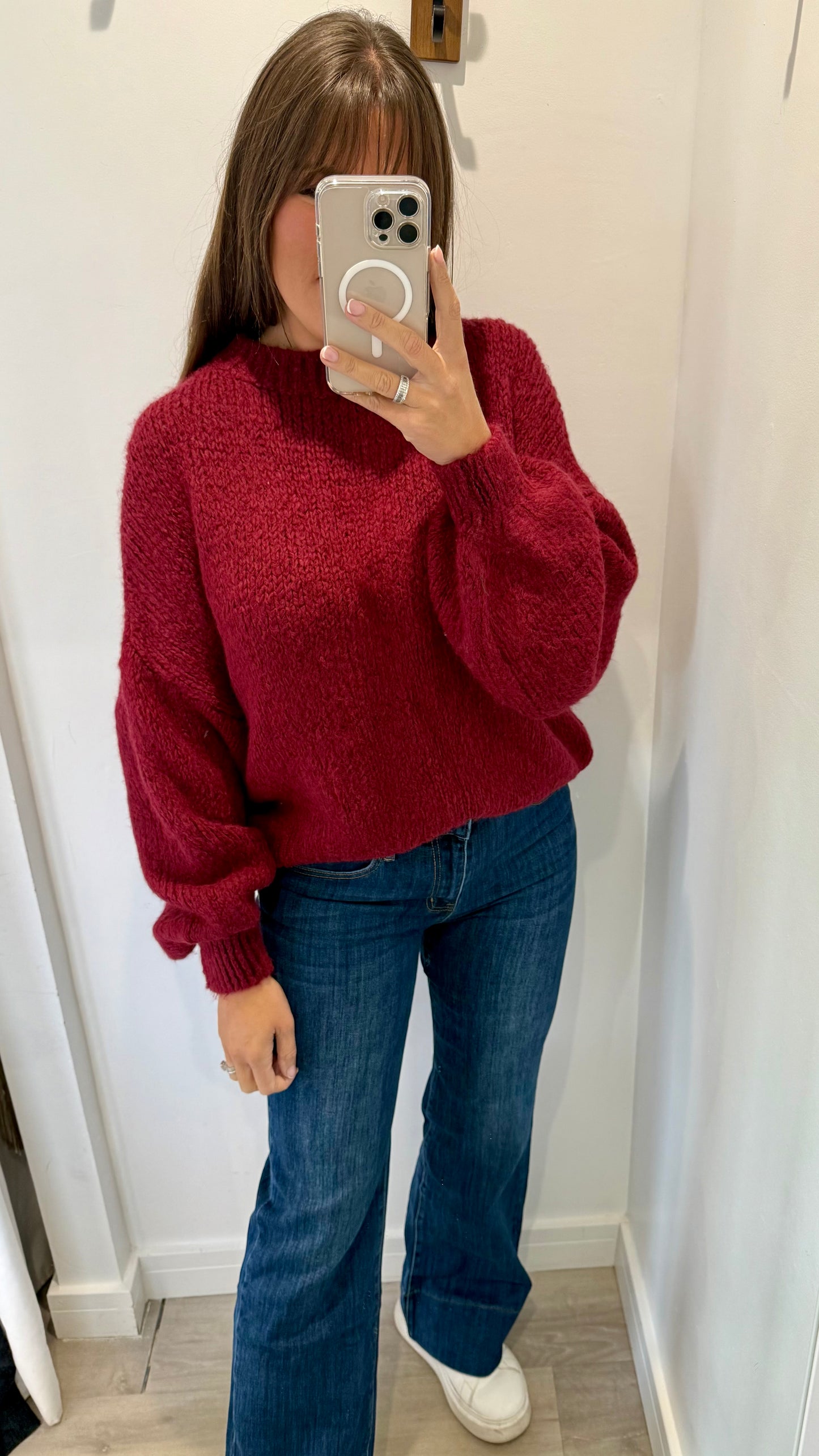 MERLOT BALLOON SLEEVE TEXTURED KNIT JUMPER
