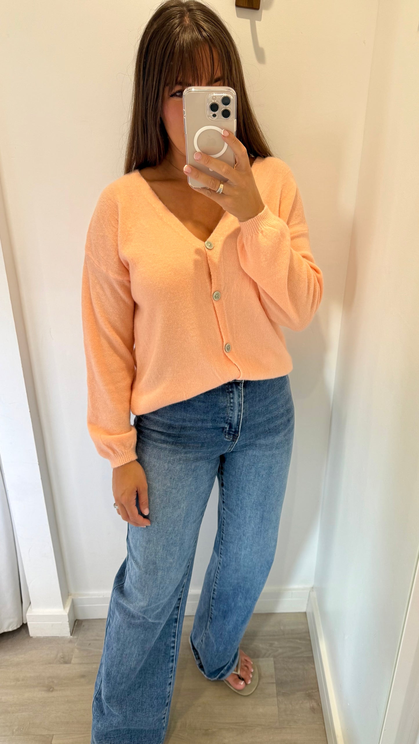 PEACH LIGHT KNIT BUTTON CARDIGAN