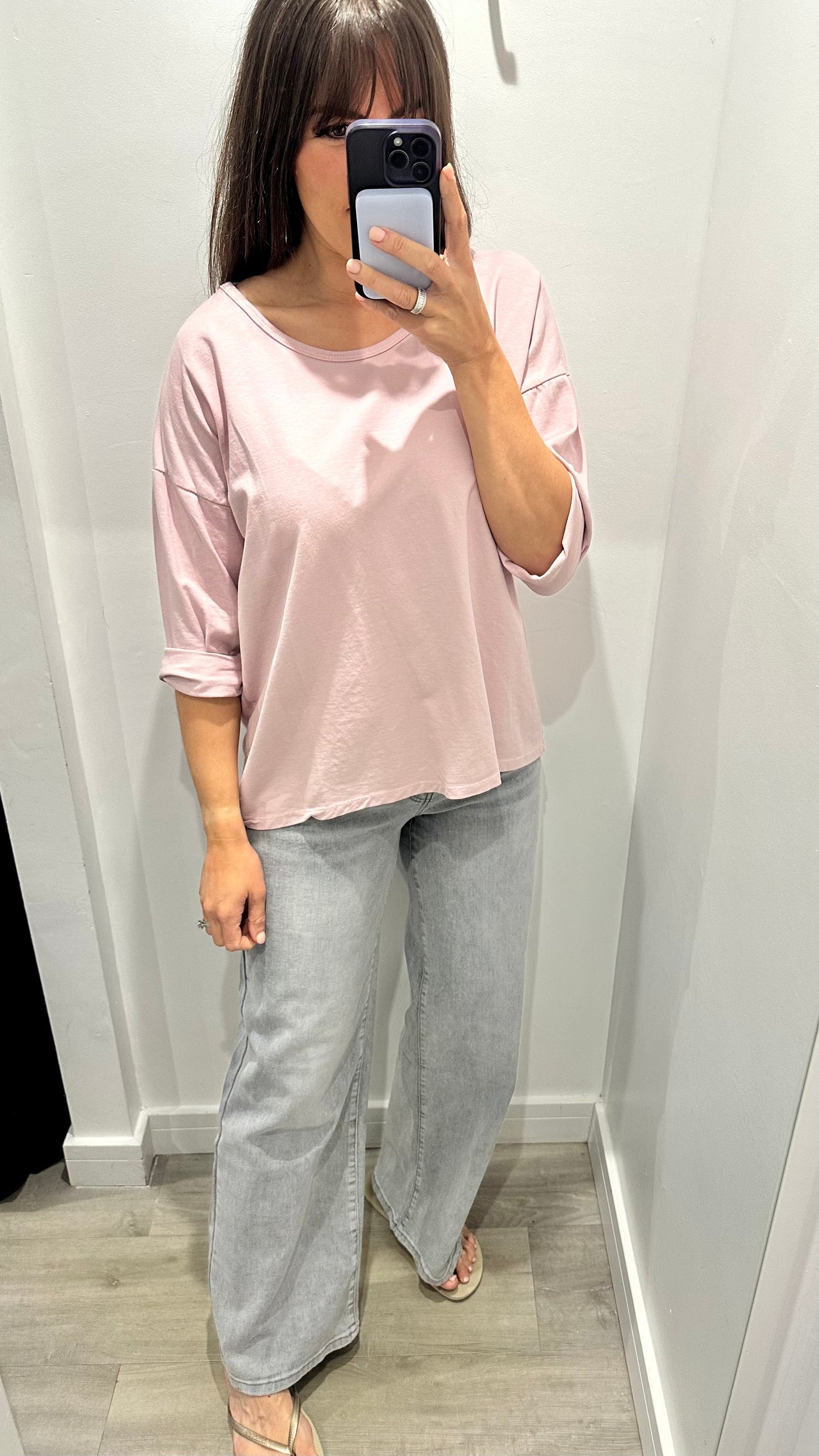 LILAC ROLL SLEEVE SWEAT TOP