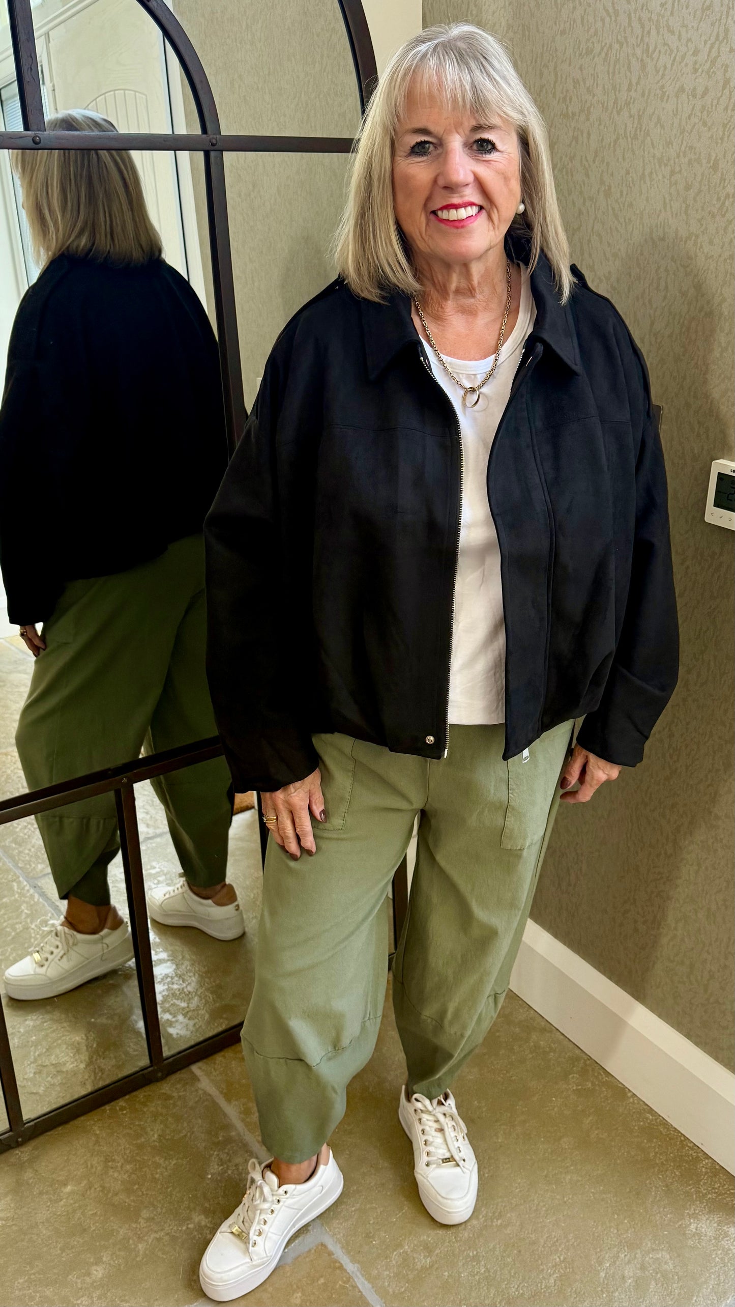BLACK SUEDETTE BOMBER JACKET