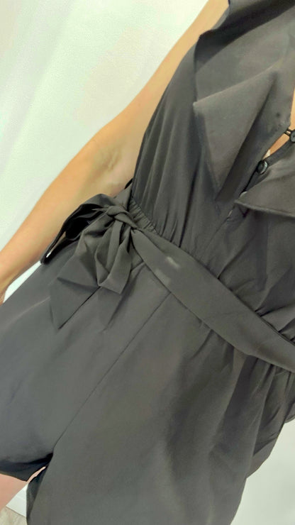 BLACK FRILL FRONT PLAYSUIT