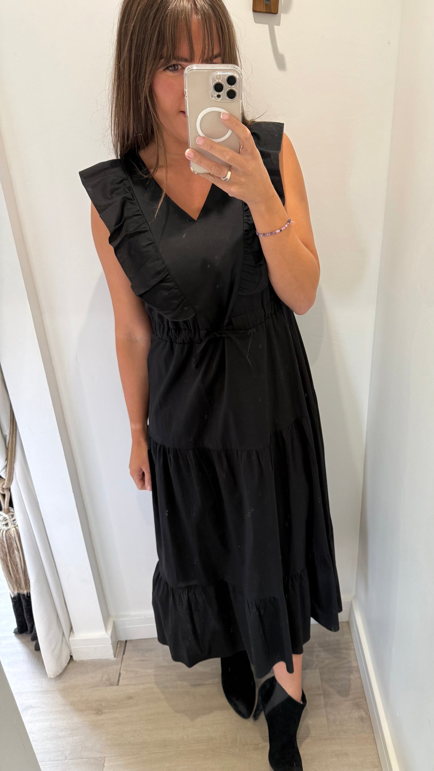 BLACK JET TIERED COTTON MAXI DRESS