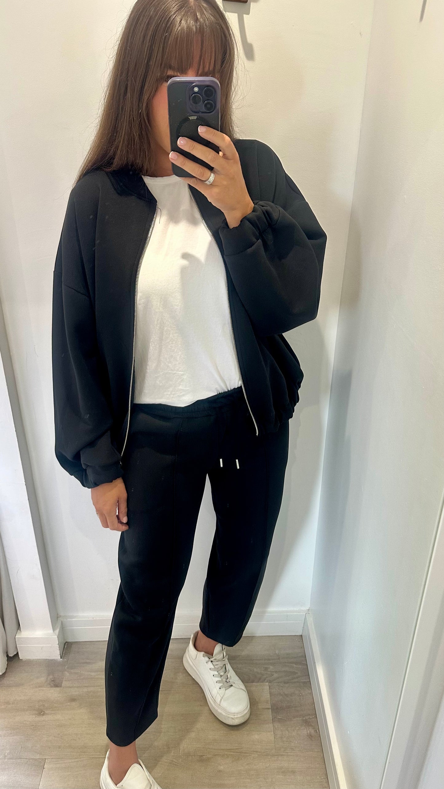 BLACK COLLARLESS ZIP JACKET & BALLOON TROUSER CO-ORD