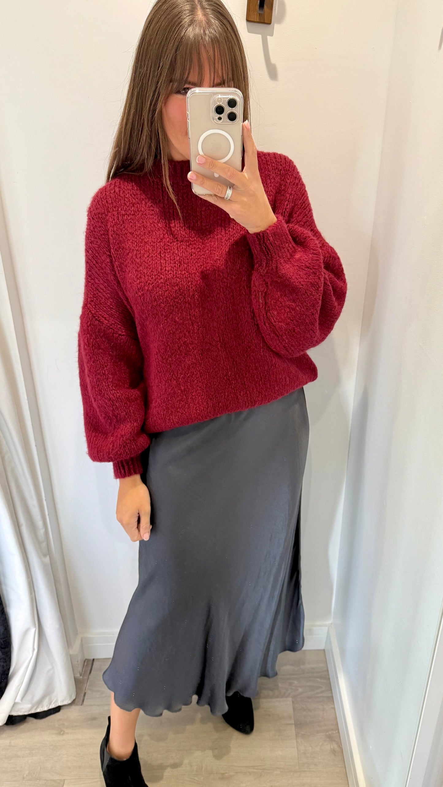 MERLOT BALLOON SLEEVE TEXTURED KNIT JUMPER