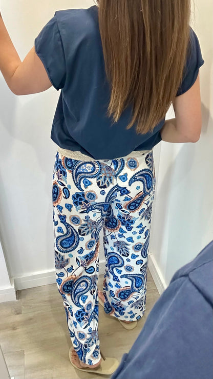 NAVY PAISLEY PRINT TROUSERS