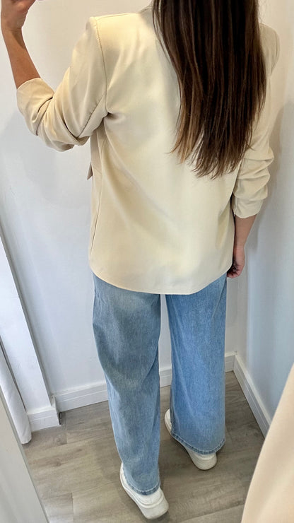 NUDE RUCHED SLEEVE BLAZER