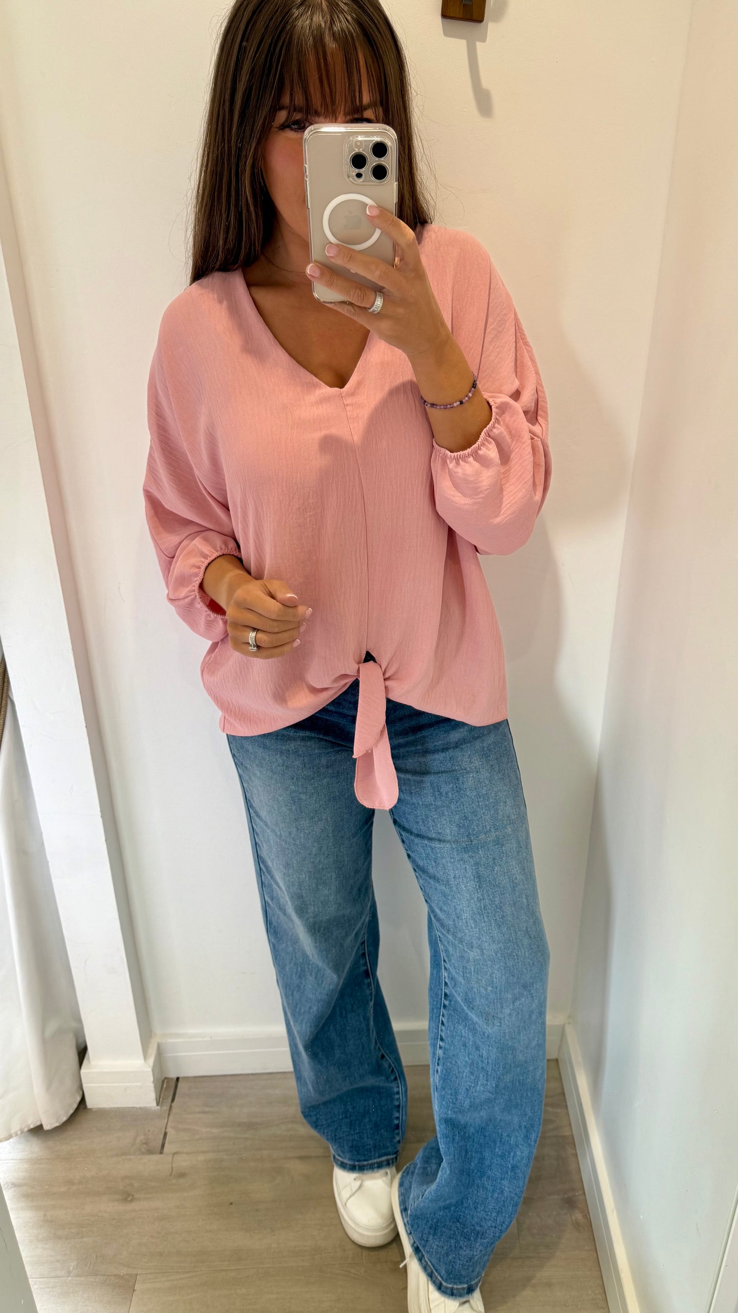 BLUSH PINK TIE FRONT TOP