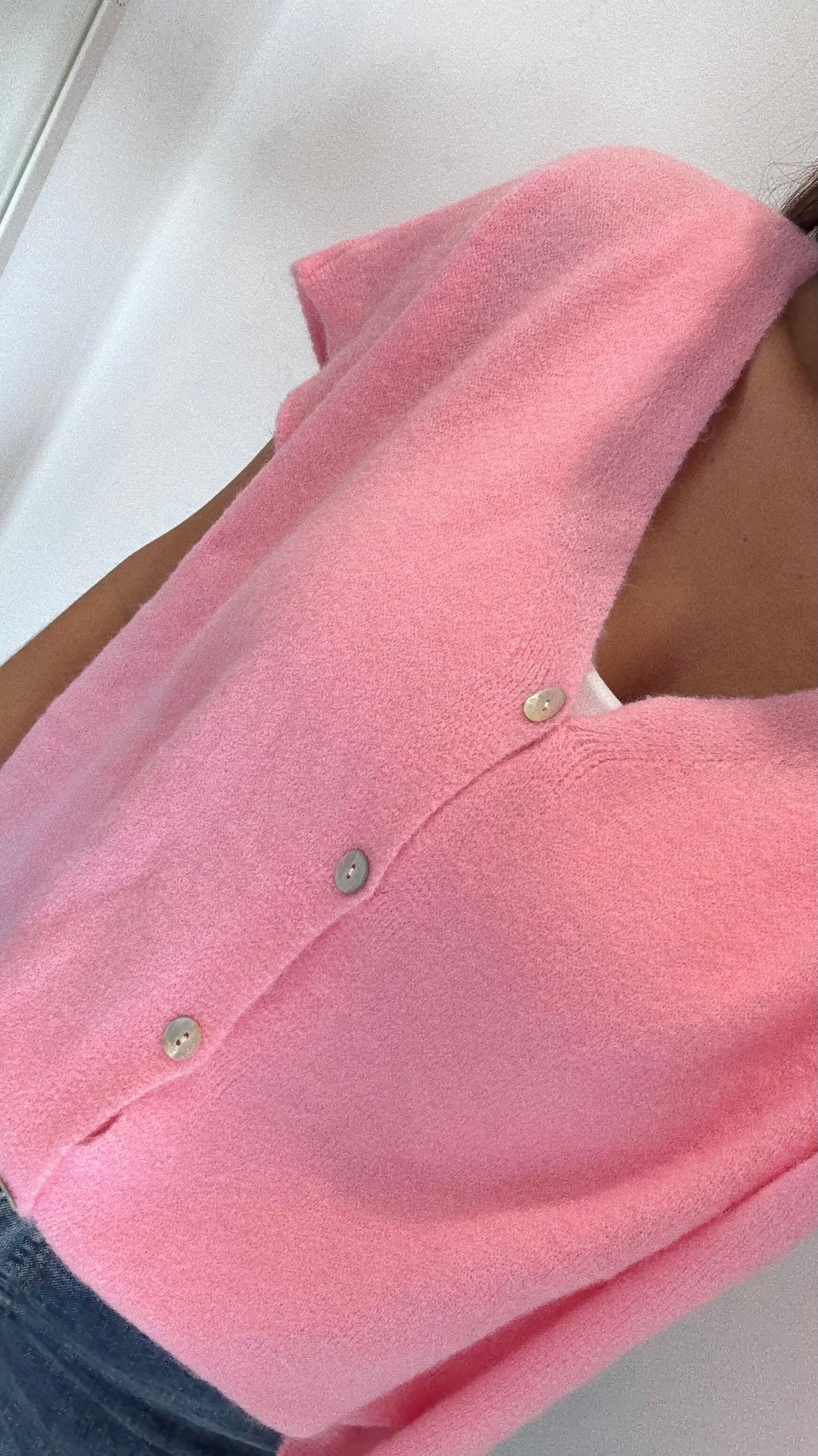 PINK DEEP V BOXY SLEEVELESS CARDIGAN
