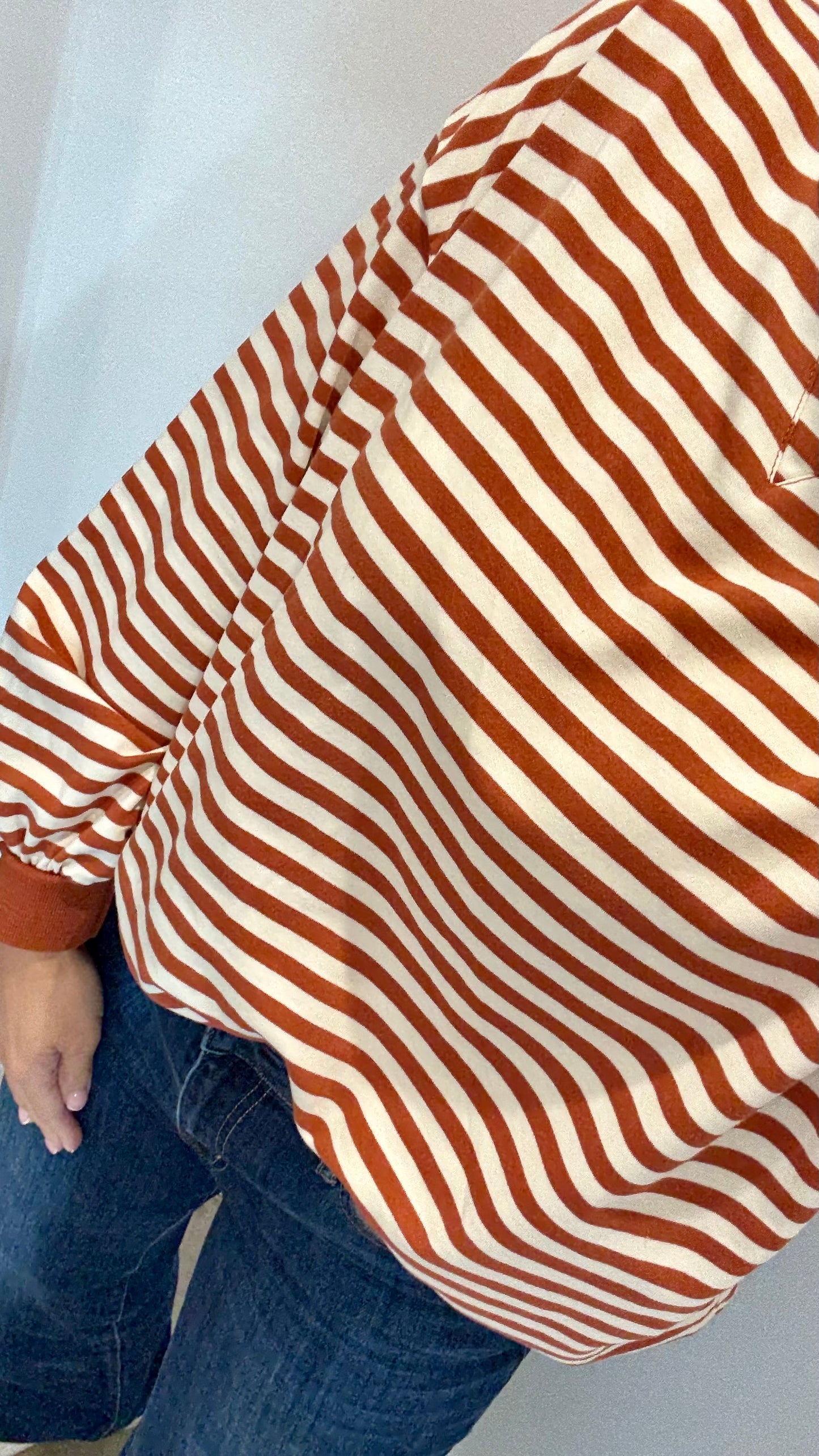 RUST AND CREAM STRIPE CREW SWEAT TOP
