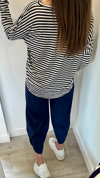 NAVY AND WHITE BRETON STRIPE BATWING TOP