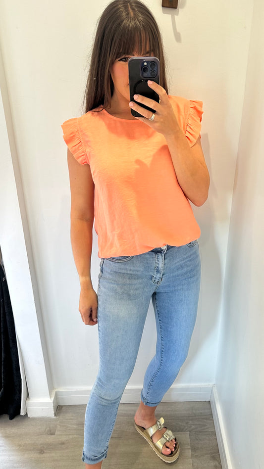 CORAL BUTTON BACK TOP