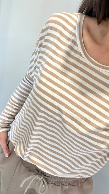 SAND AND WHITE BRETON STRIPE BATWING TOP