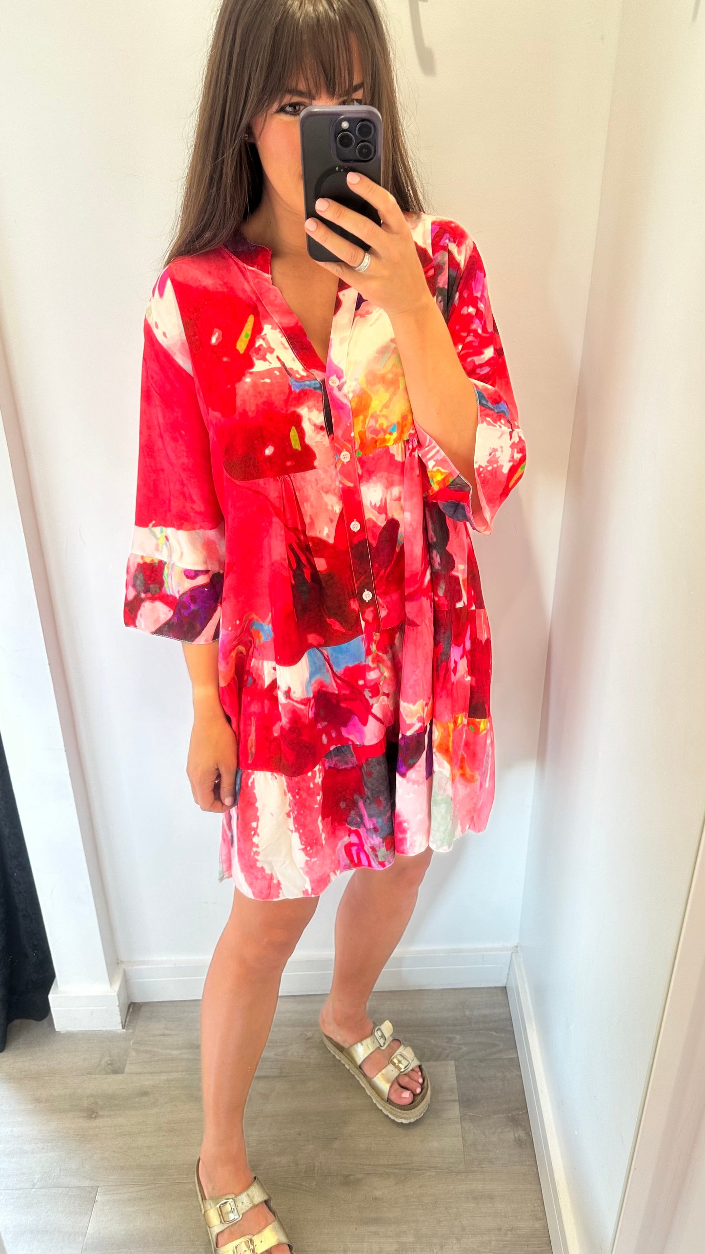 ABSTRACT COLOUR SPLASH TUNIC DRESS