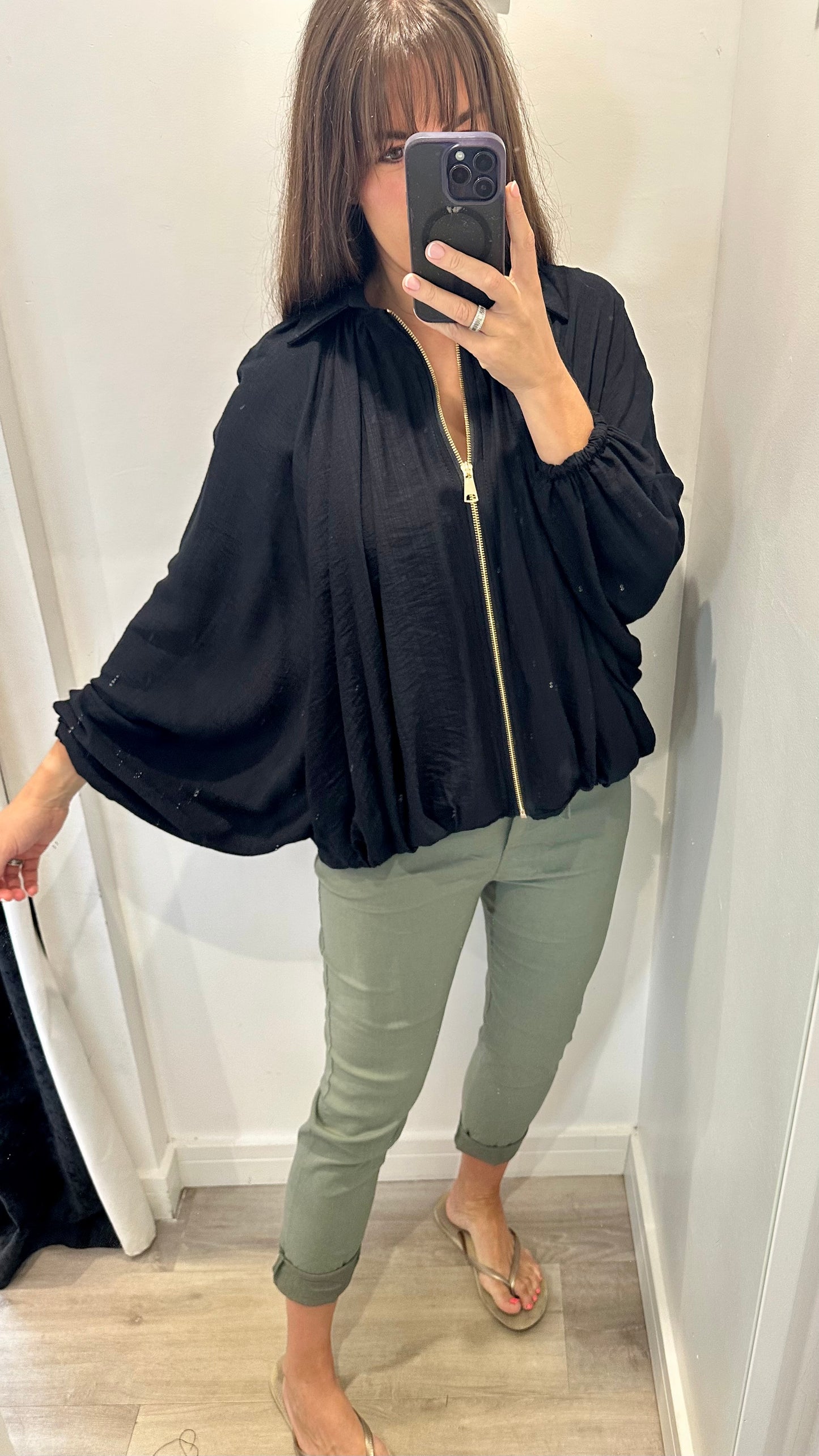 BLACK BALLOON SLEEVE JACKET