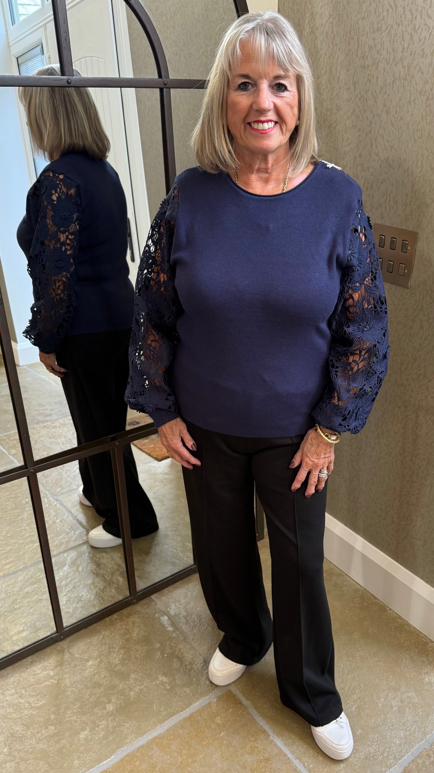 NAVY LACE SLEEVE JUMPER
