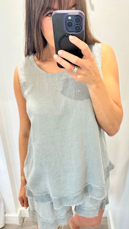 PALE GREY SLEEVELESS LINEN MIX TOP