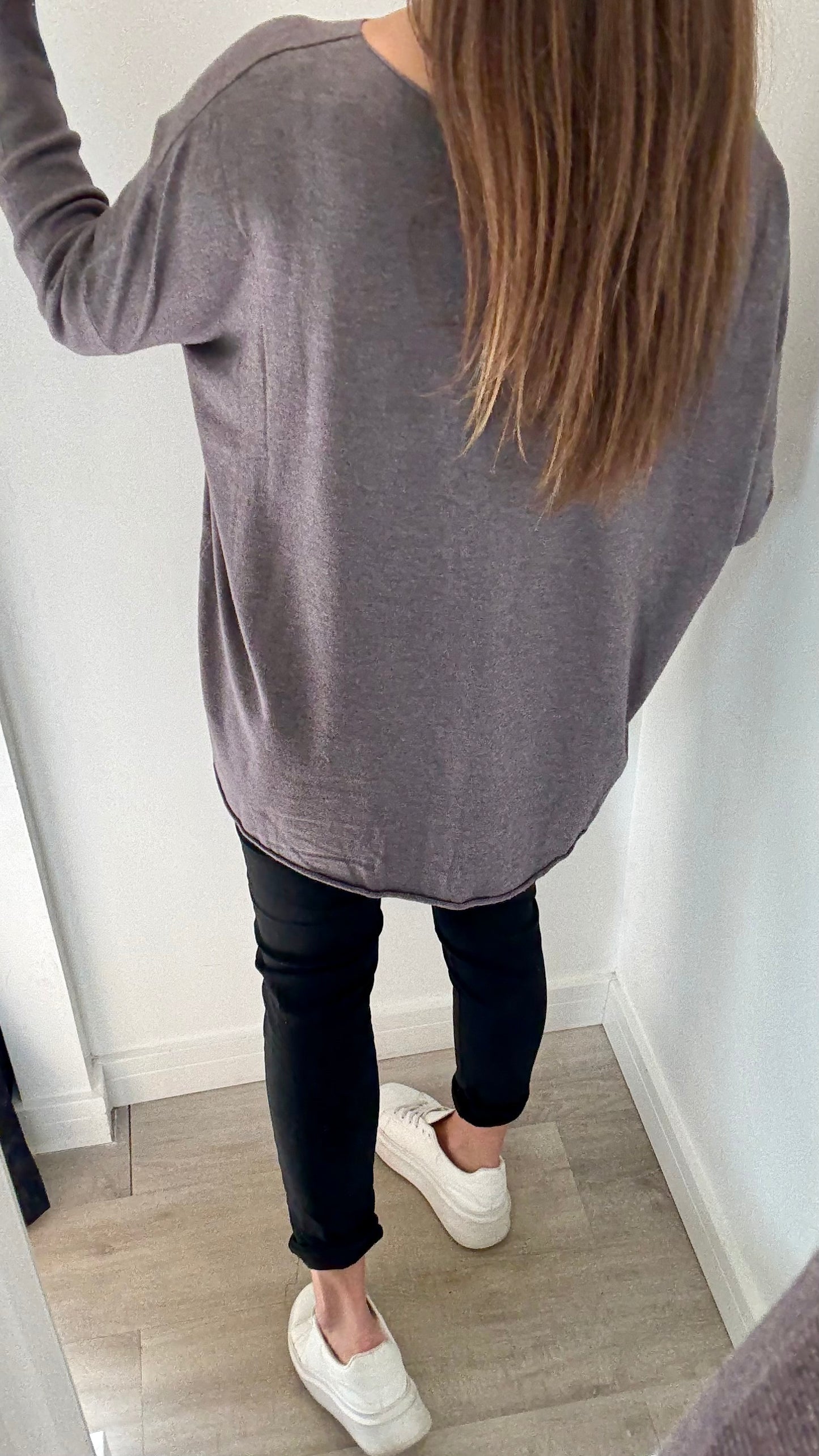 ASH BROWN FINE KNIT BATWING JUMPER