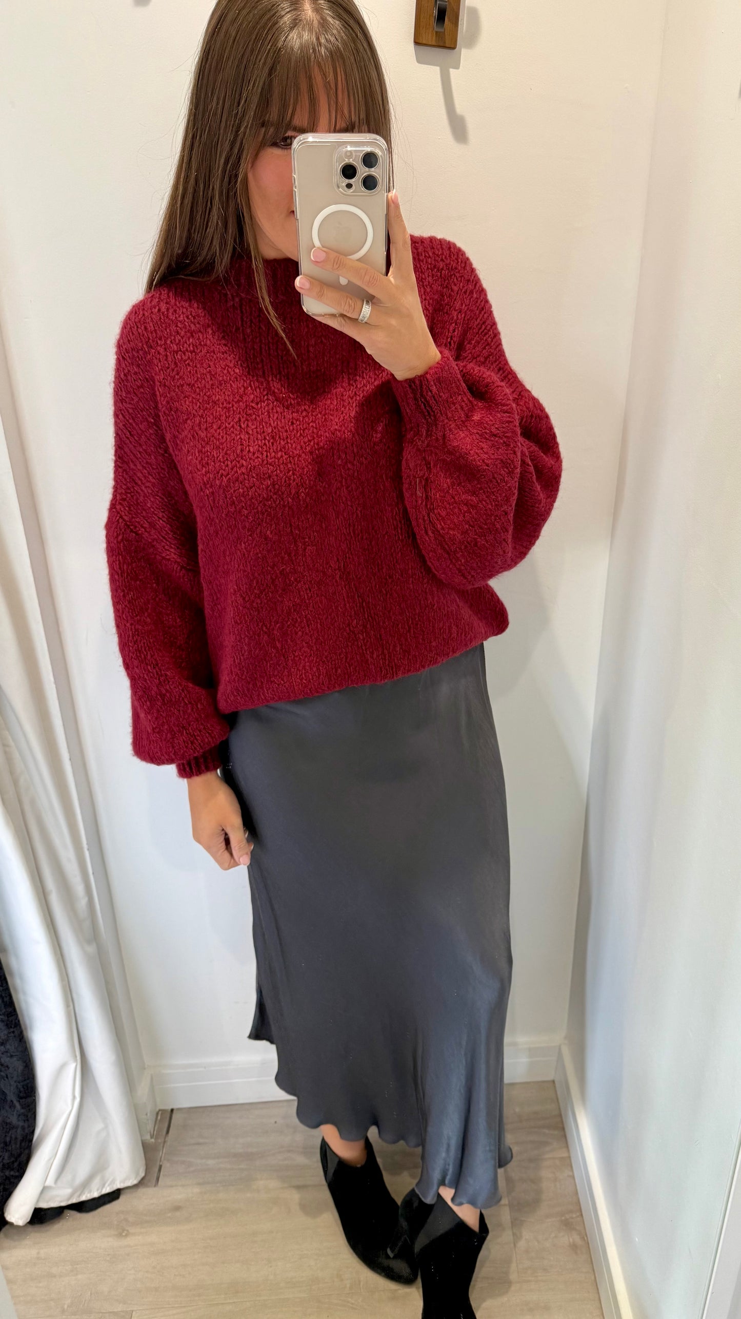 MERLOT BALLOON SLEEVE TEXTURED KNIT JUMPER