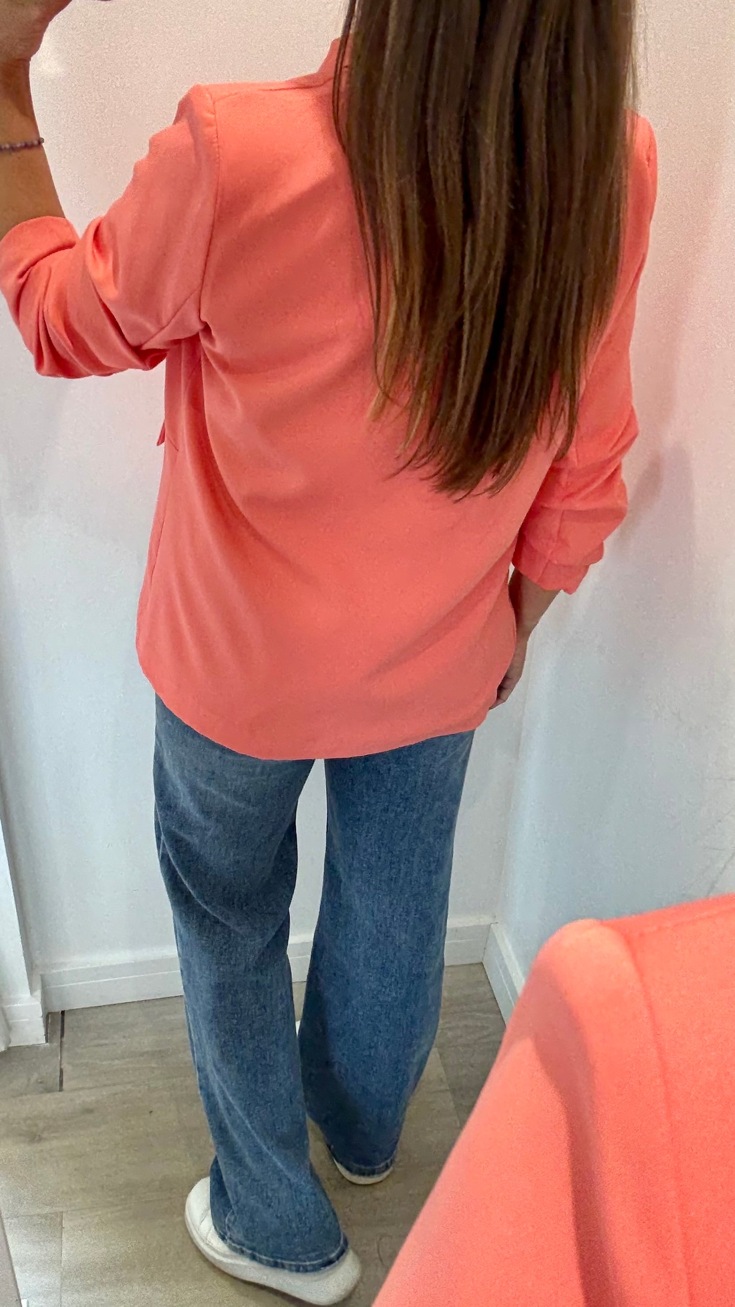 CORAL RUCHED SLEEVE BLAZER