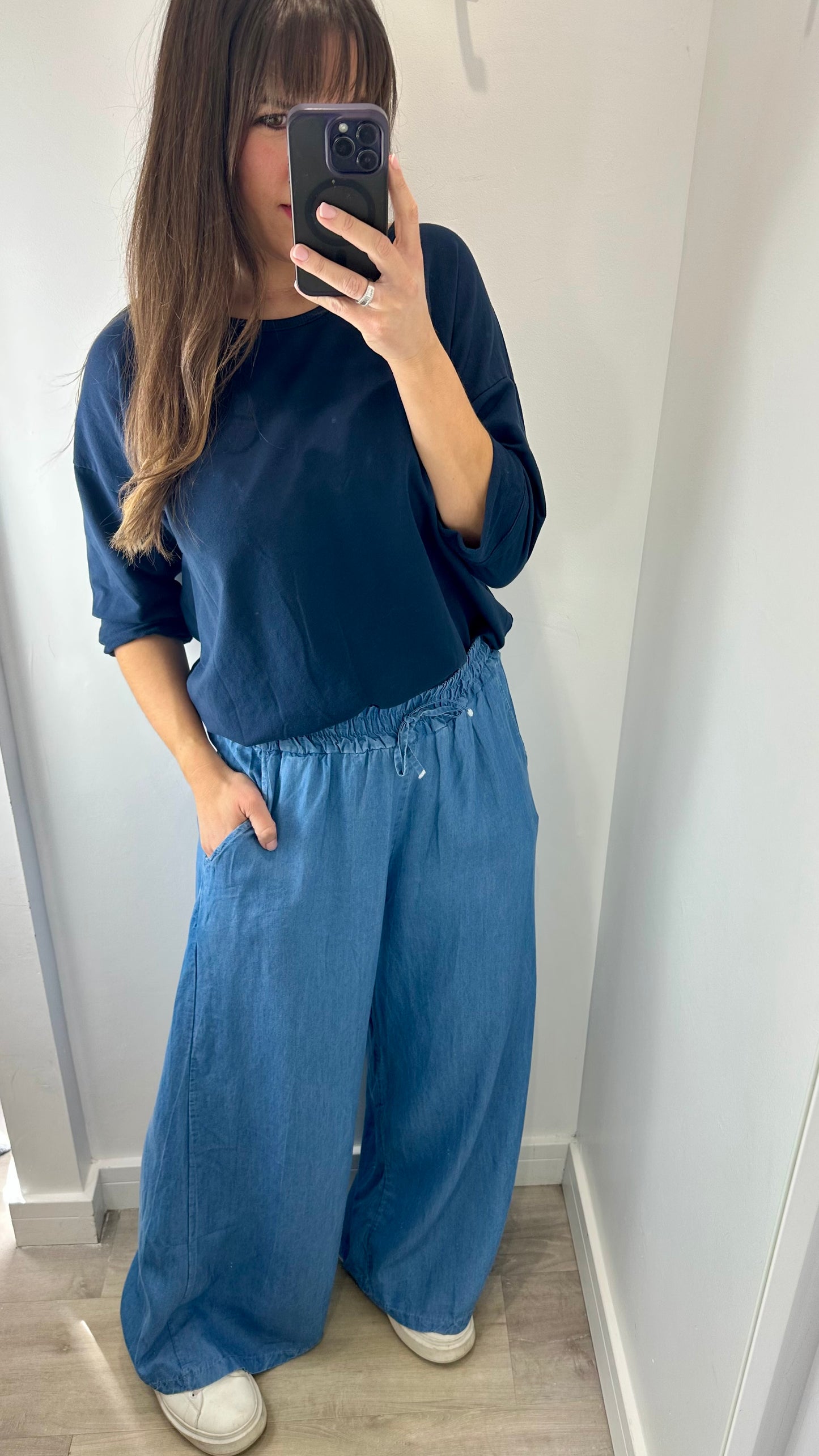 LIGHT BLUE DENIM PALAZZO PANT