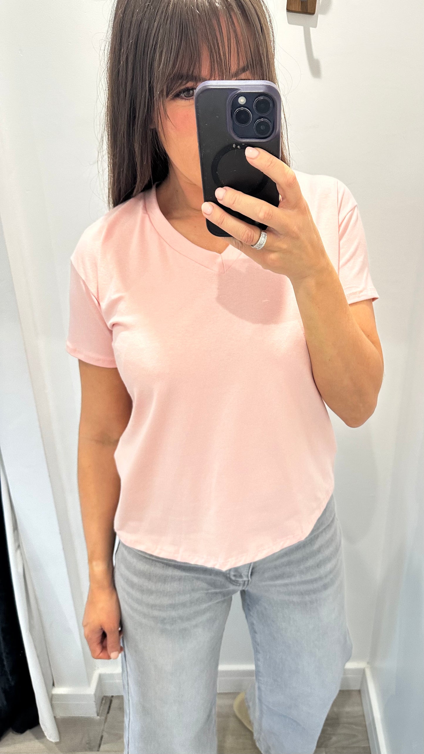 SOFT PINK V NECK SHORT SLEEVE TSHIRT