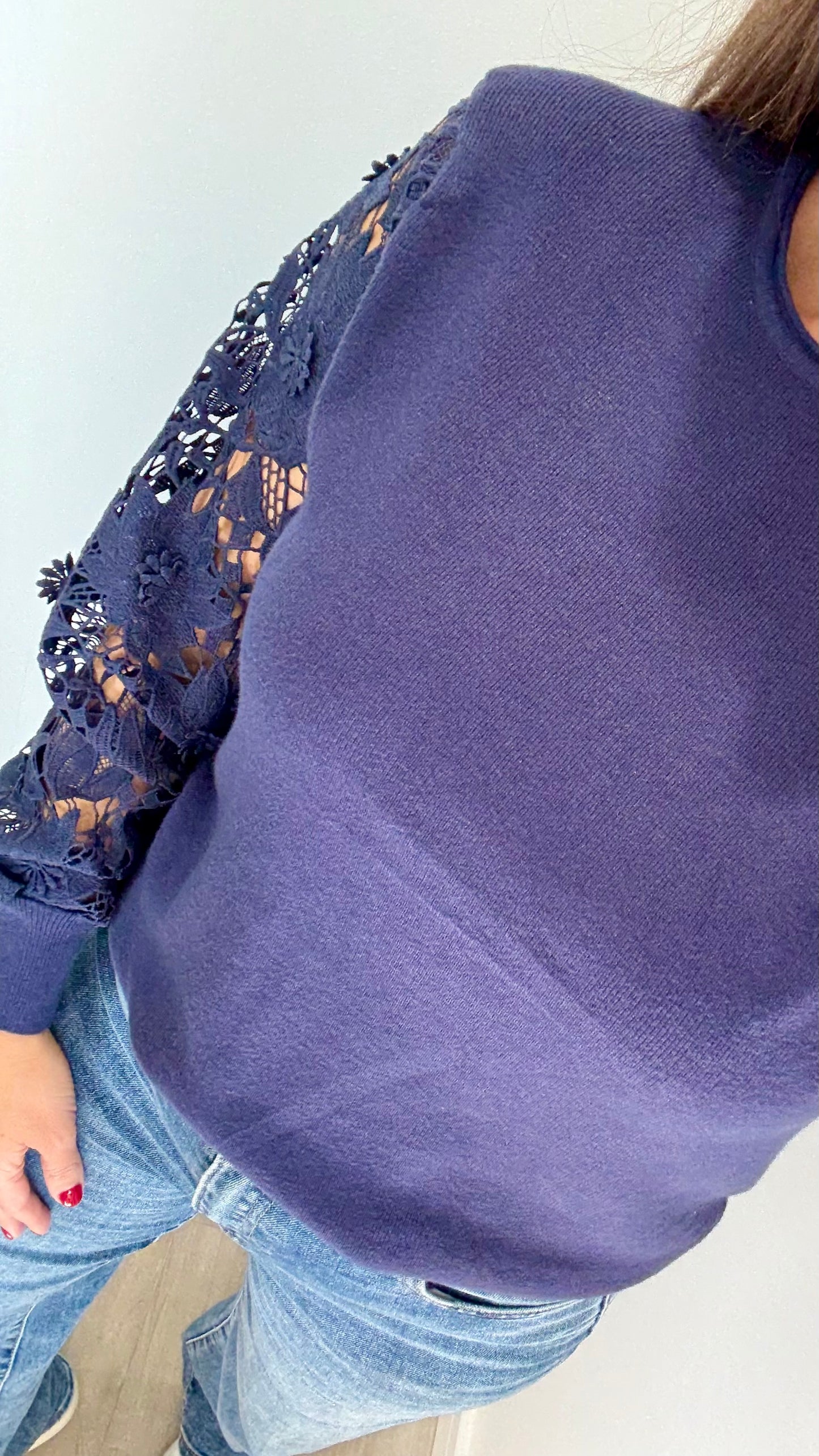 NAVY LACE SLEEVE JUMPER