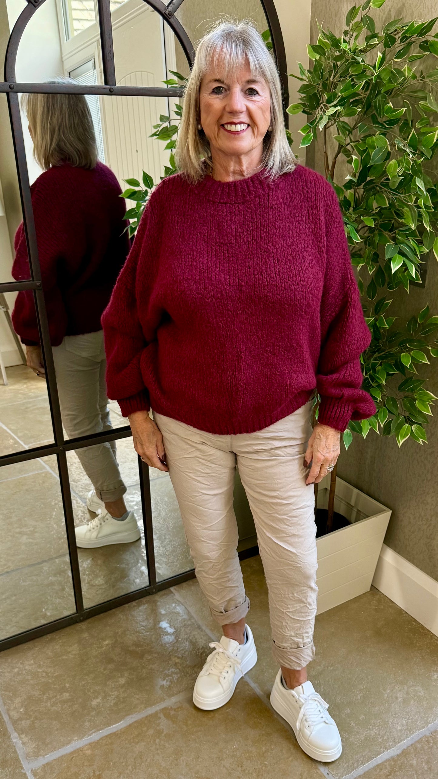 MERLOT BALLOON SLEEVE TEXTURED KNIT JUMPER