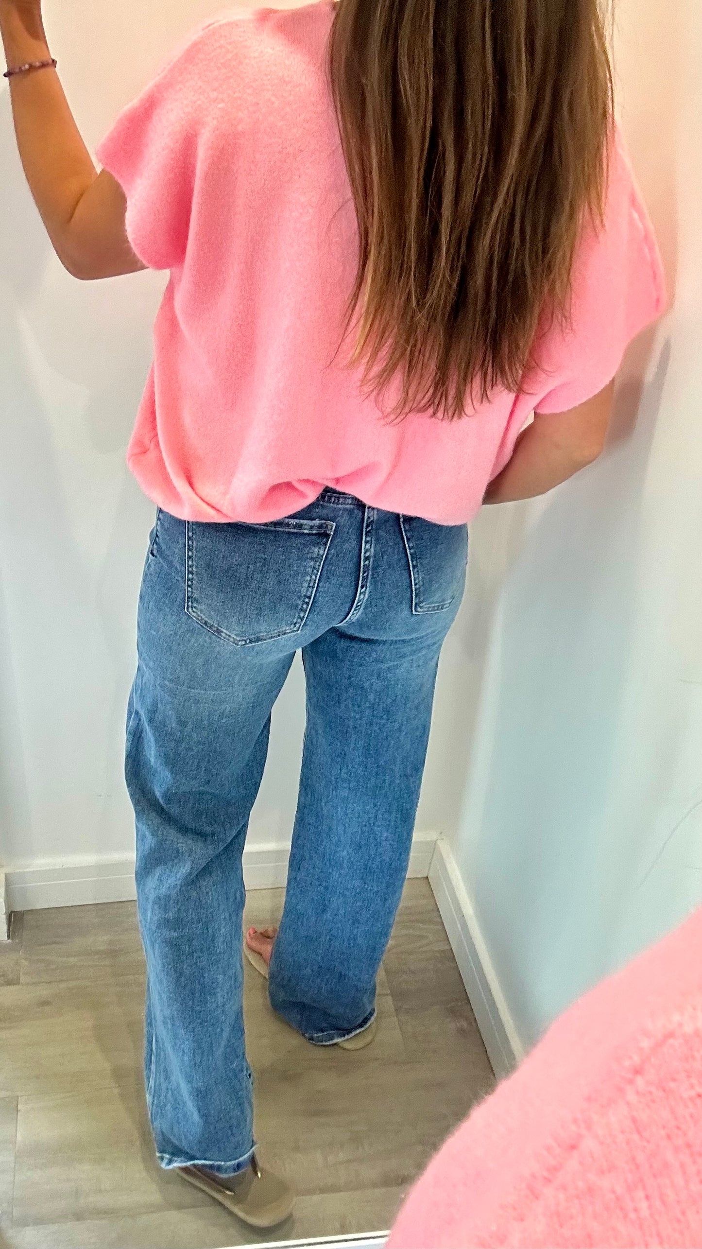 PINK DEEP V BOXY SLEEVELESS CARDIGAN