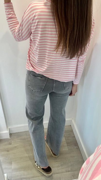 PINK AND WHITE BRETON STRIPE BATWING TOP