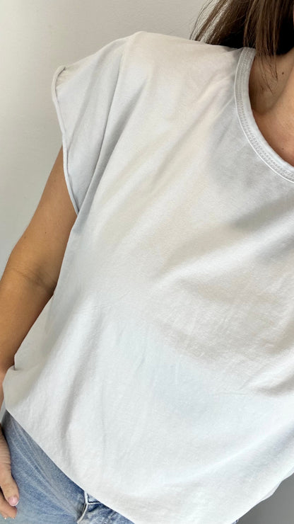 PALE GREY CAP SLEEVE TEE