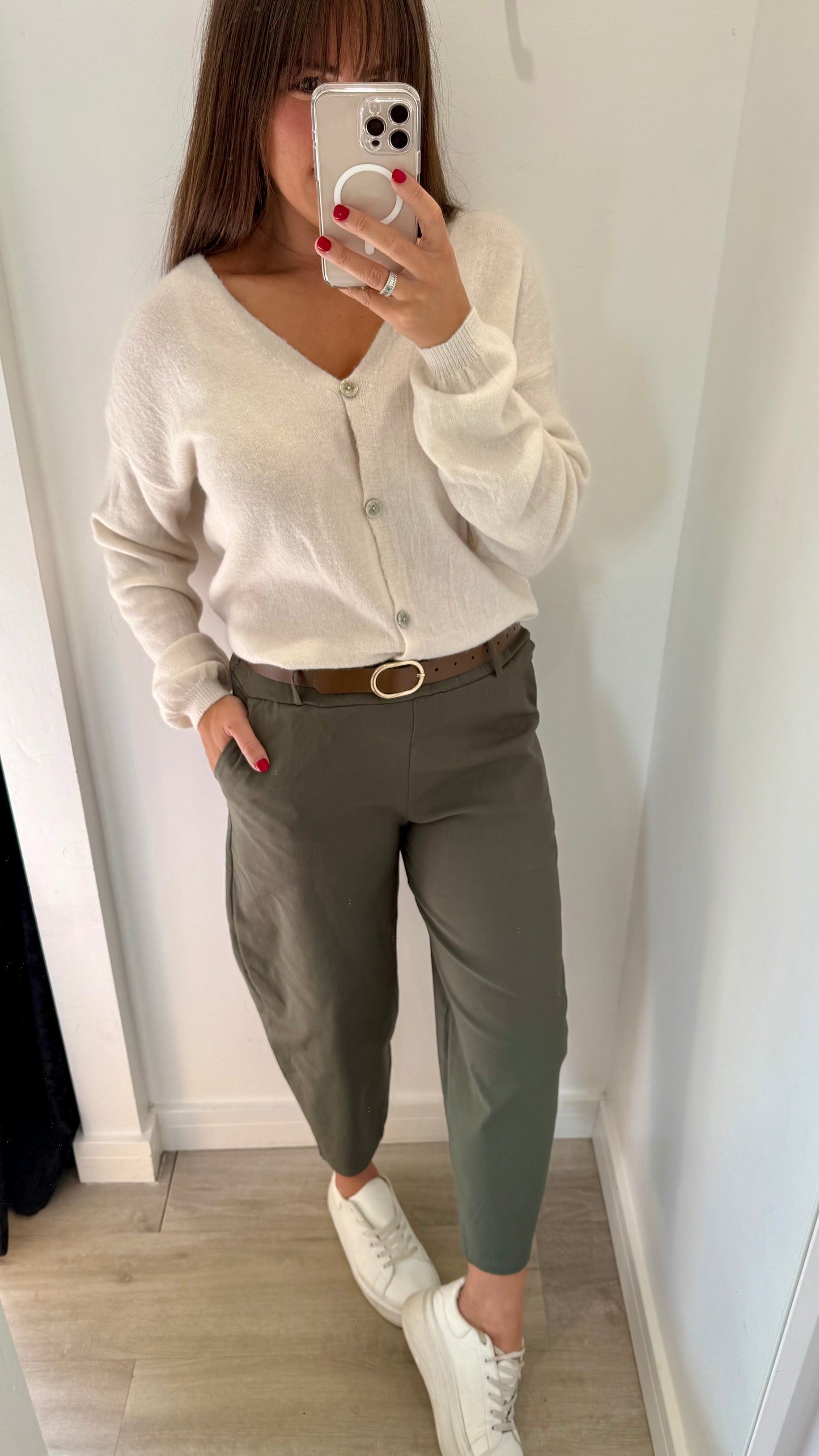 KHAKI BALLOON TROUSERS WITH TAN BELT