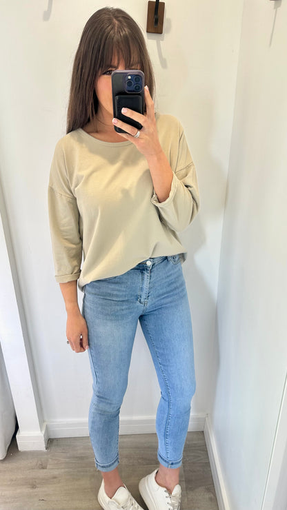 SAND ROLL SLEEVE SWEAT TOP
