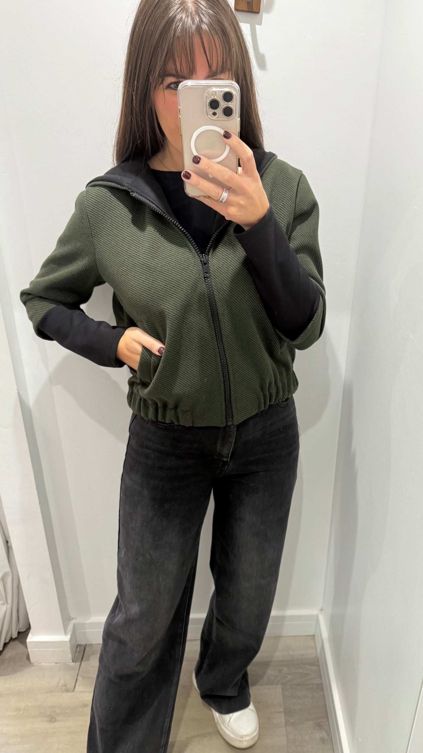 KHAKI GREEN CONTRAST BOMBER JACKET