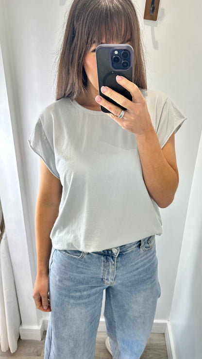 PALE GREY CAP SLEEVE TEE