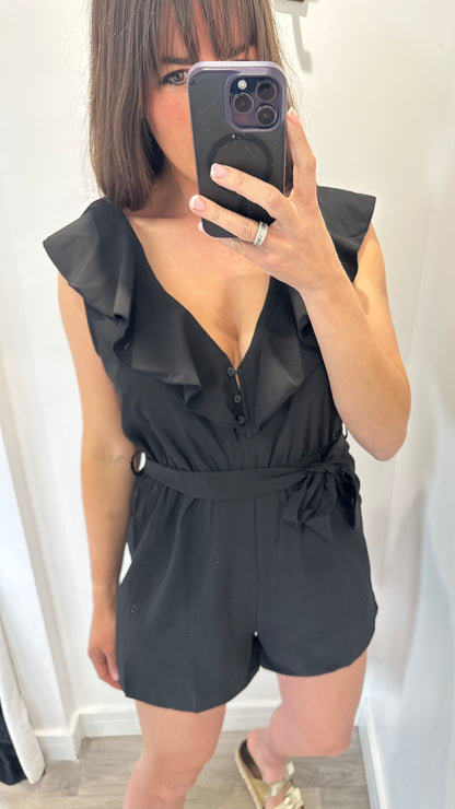 BLACK FRILL FRONT PLAYSUIT