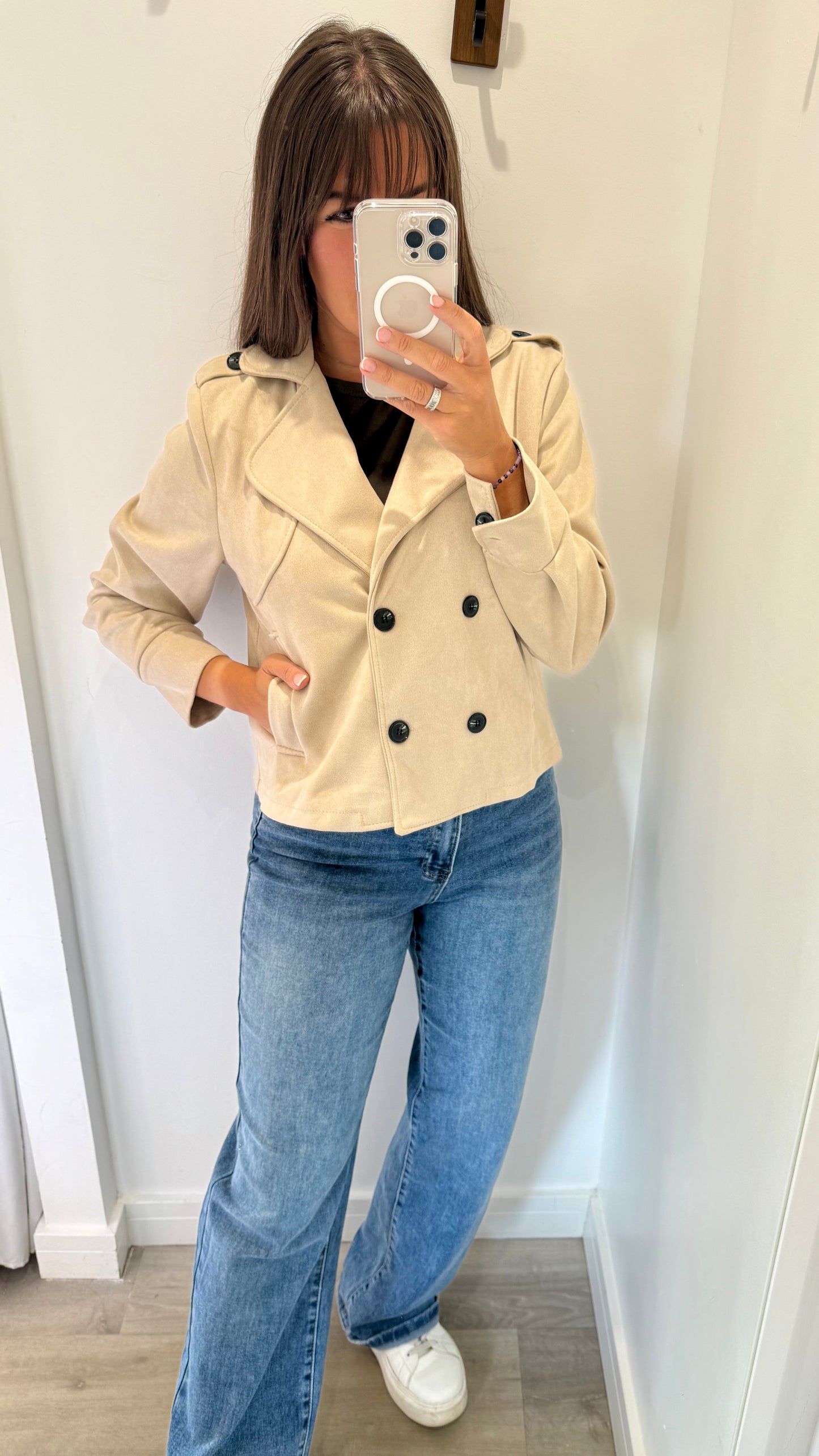 STONE SUEDE-EFFECT BUTTONED JACKET
