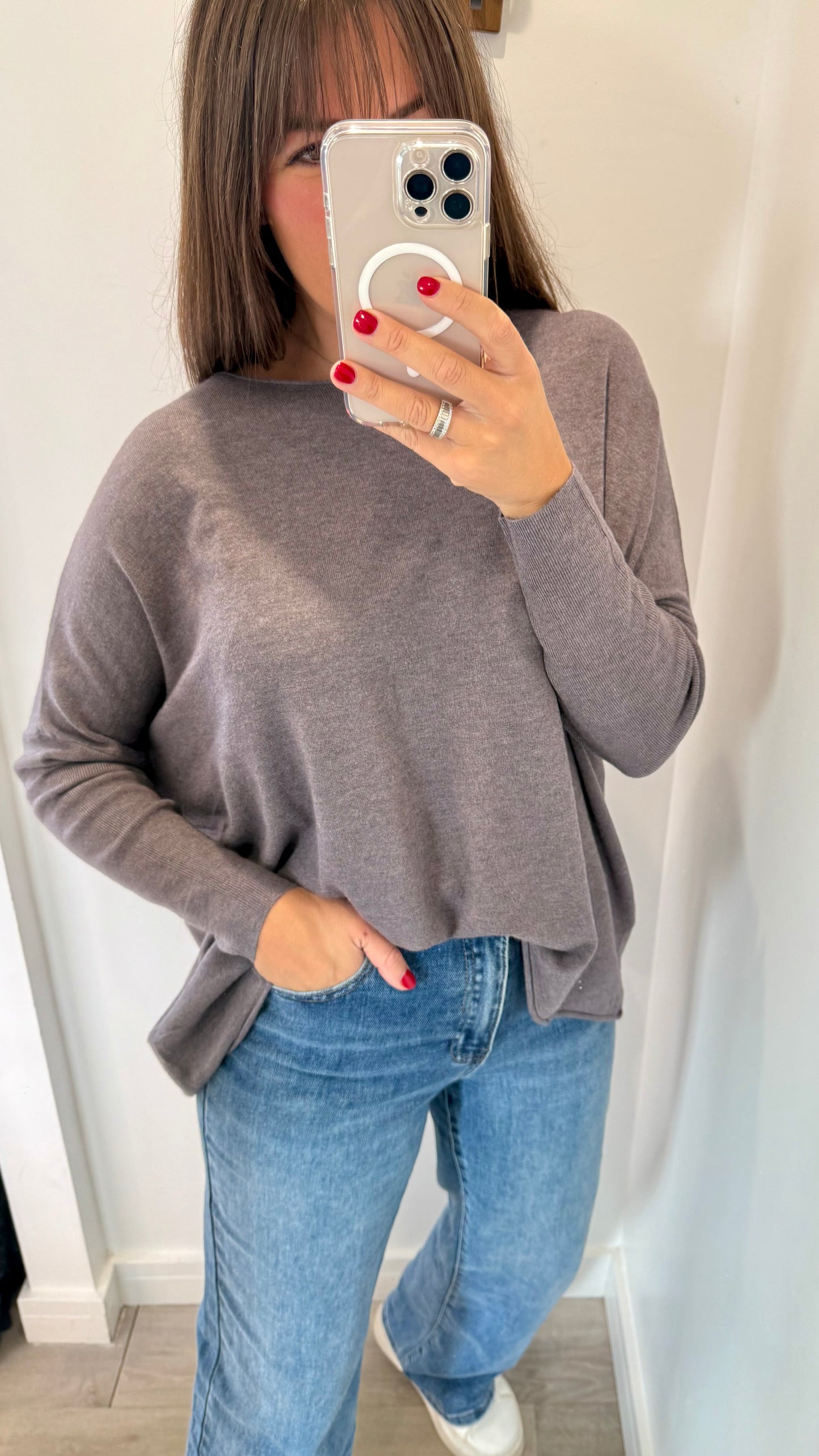 ASH BROWN FINE KNIT BATWING JUMPER