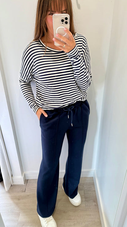 NAVY AND WHITE BRETON STRIPE BATWING TOP