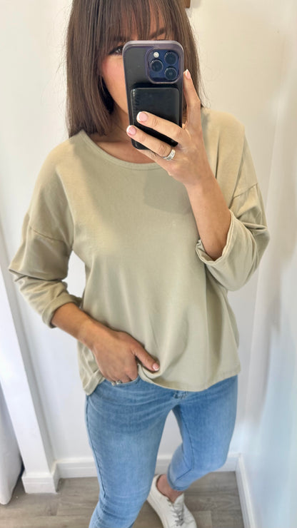 SAND ROLL SLEEVE SWEAT TOP