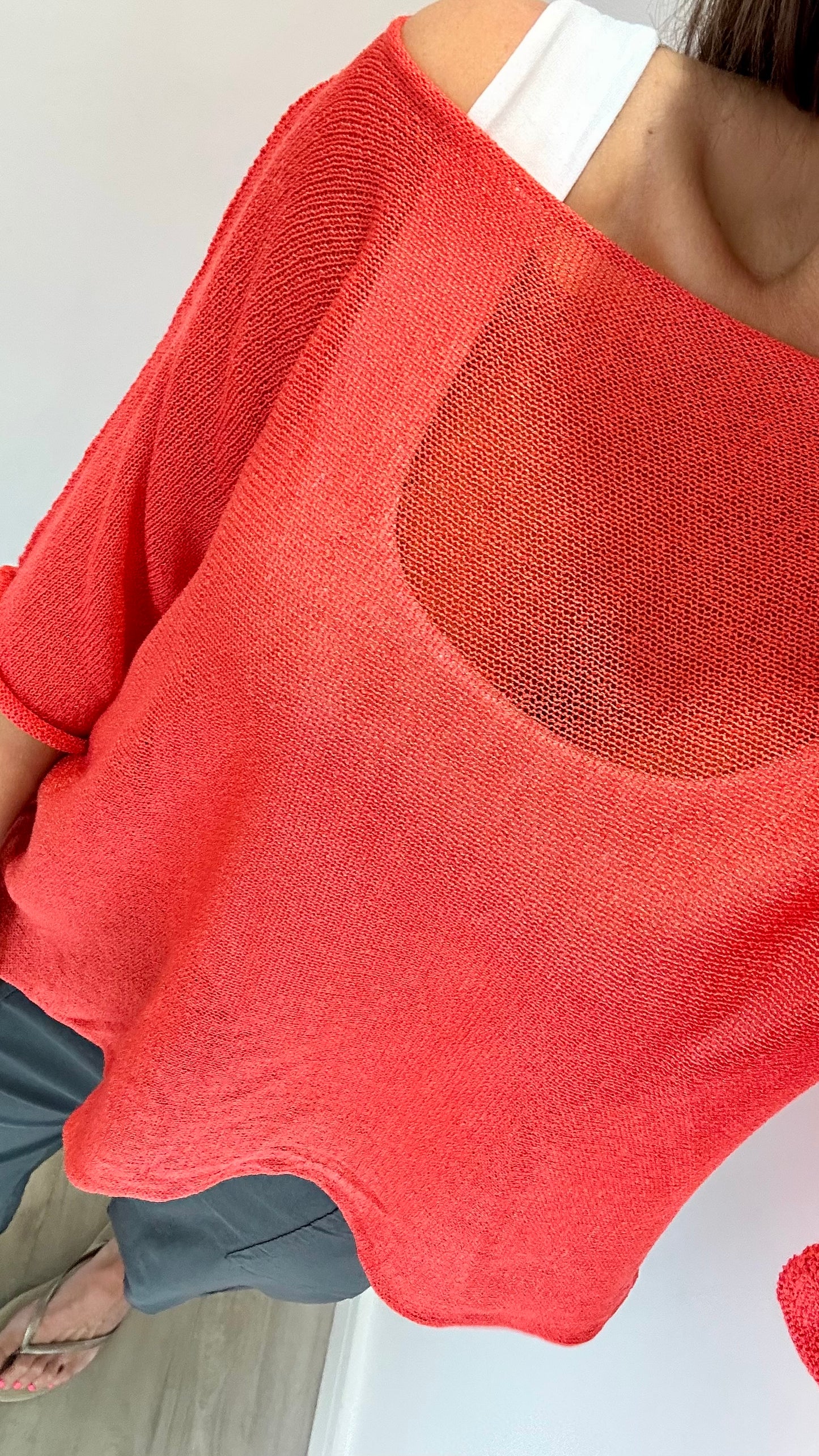 CORAL FINE KNIT 3/4 SLEEVE TOP