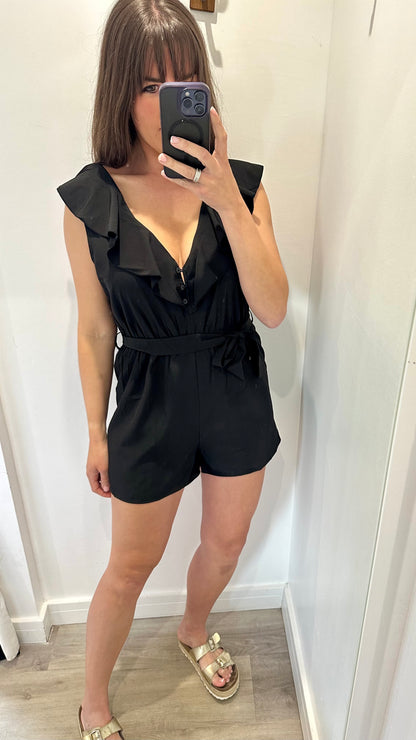 BLACK FRILL FRONT PLAYSUIT