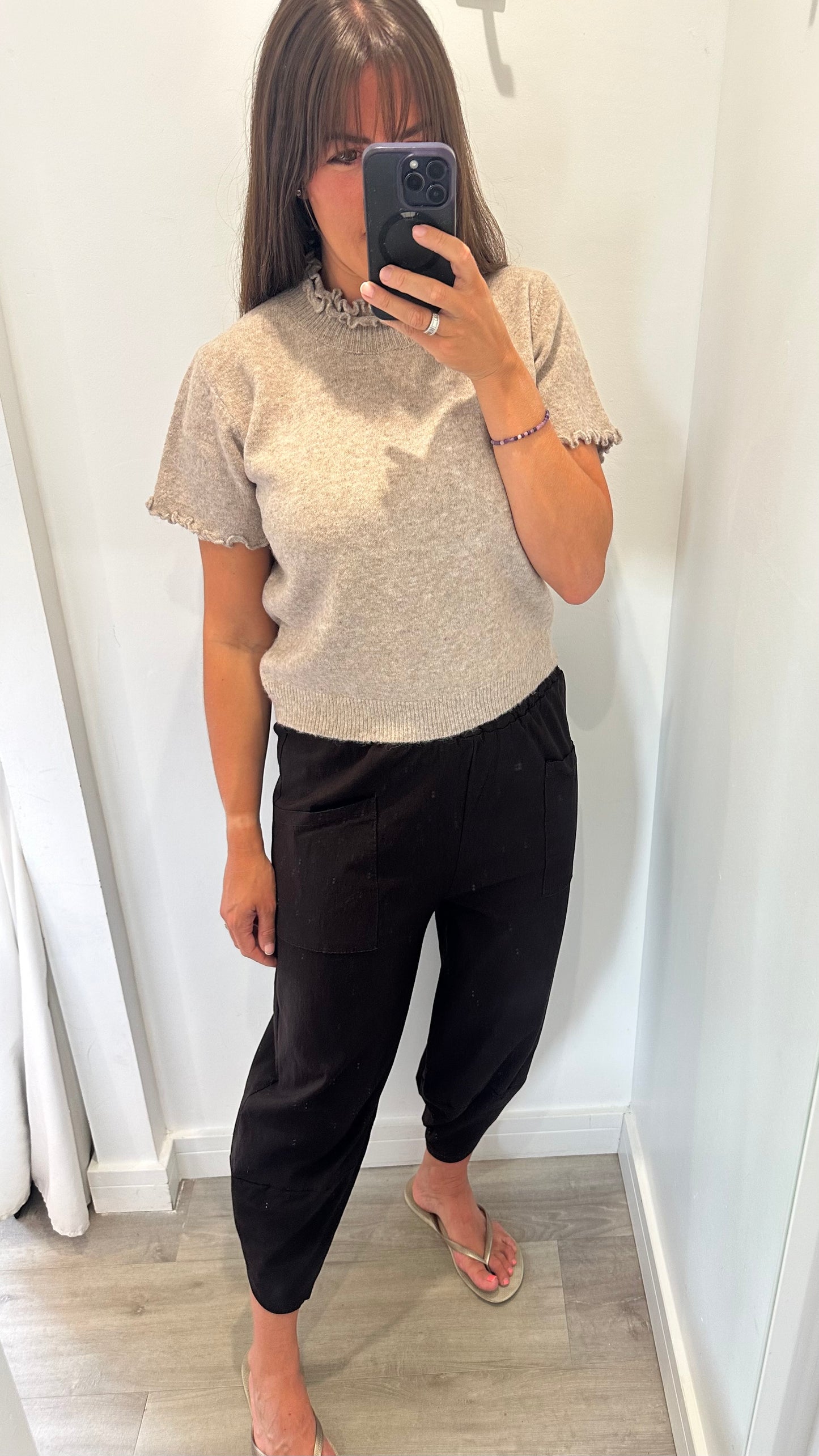MOCHA FRILL DETAIL SHORT SLEEVE KNIT JUMPER