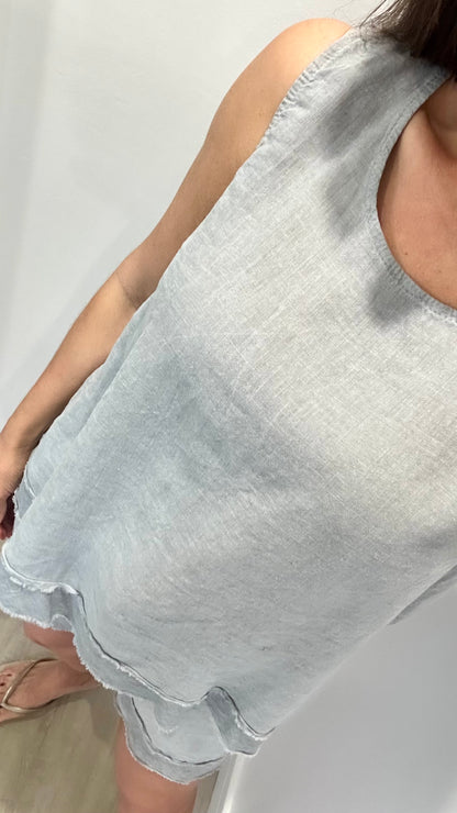 PALE GREY SLEEVELESS LINEN MIX TOP