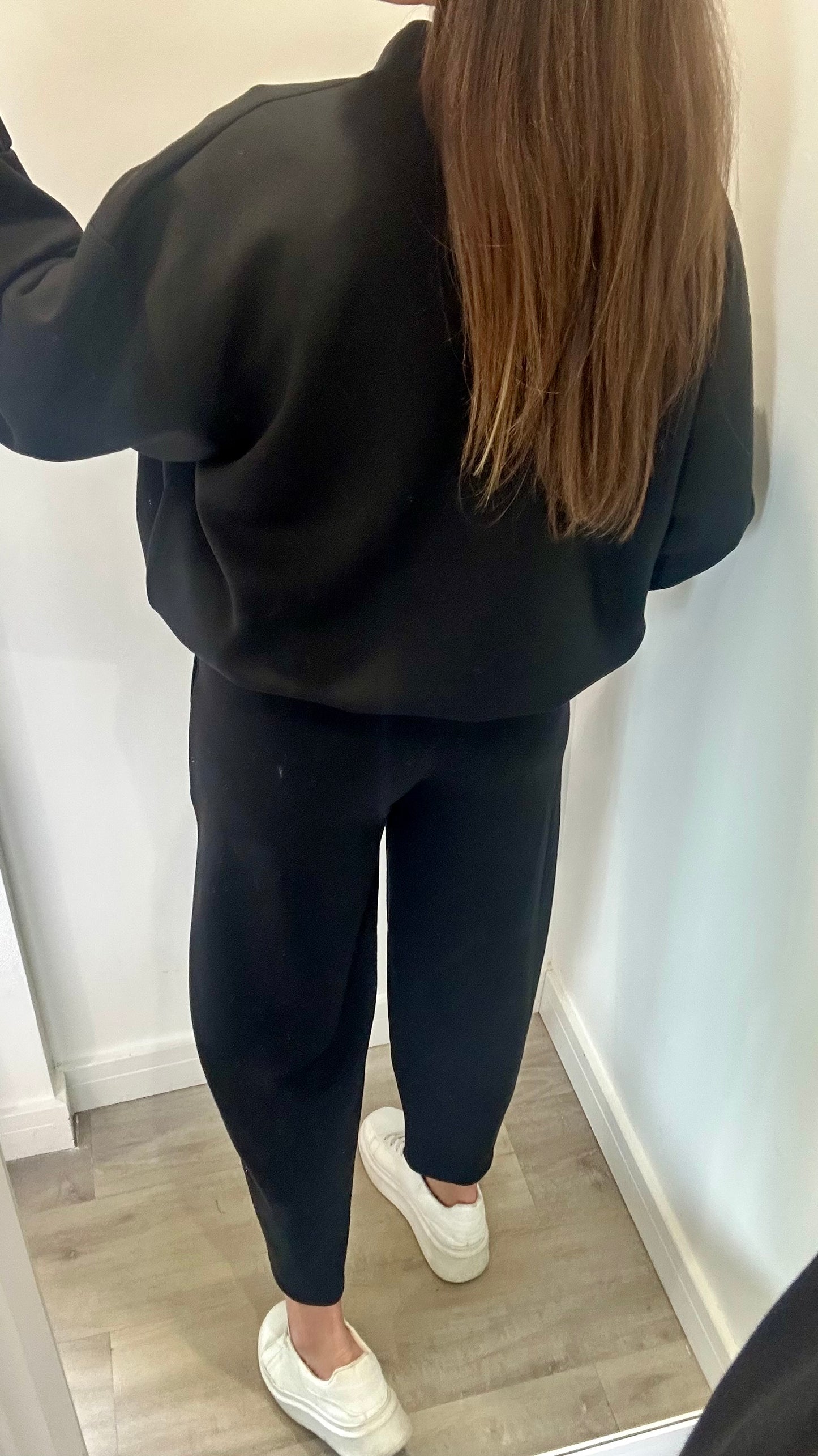 BLACK COLLARLESS ZIP JACKET & BALLOON TROUSER CO-ORD