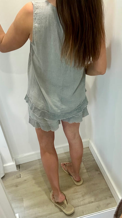 PALE GREY SLEEVELESS LINEN MIX TOP