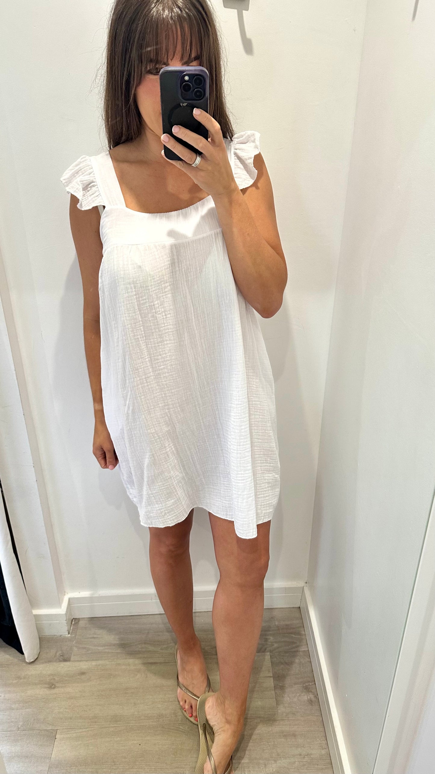 WHITE BABYDOLL MINI DRESS