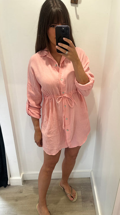 LIGHT CORAL BUTTON-THROUGH DRESS
