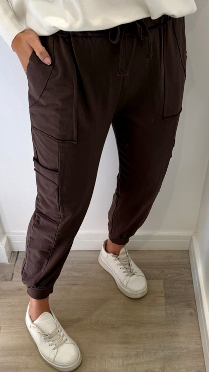 CHOCOLATE BROWN POCKET JOGGER SWEAT PANTS